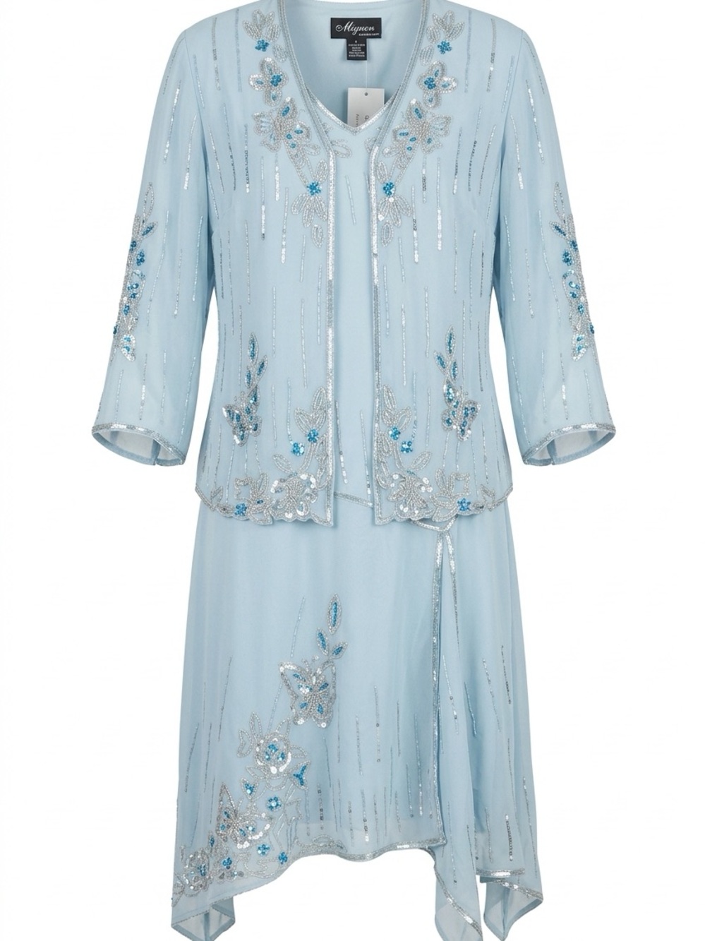 Midnight Velvet Light Blue Embellished Two-Piece Dress Set